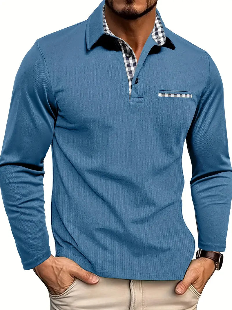 Herren Business Lässig Langen Ärmeln Polo-Shirt | Mit Karomuster