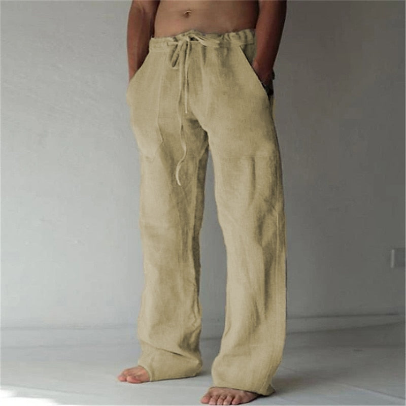 Herren Sommer Lang Leinenhose | mit Kordelzug