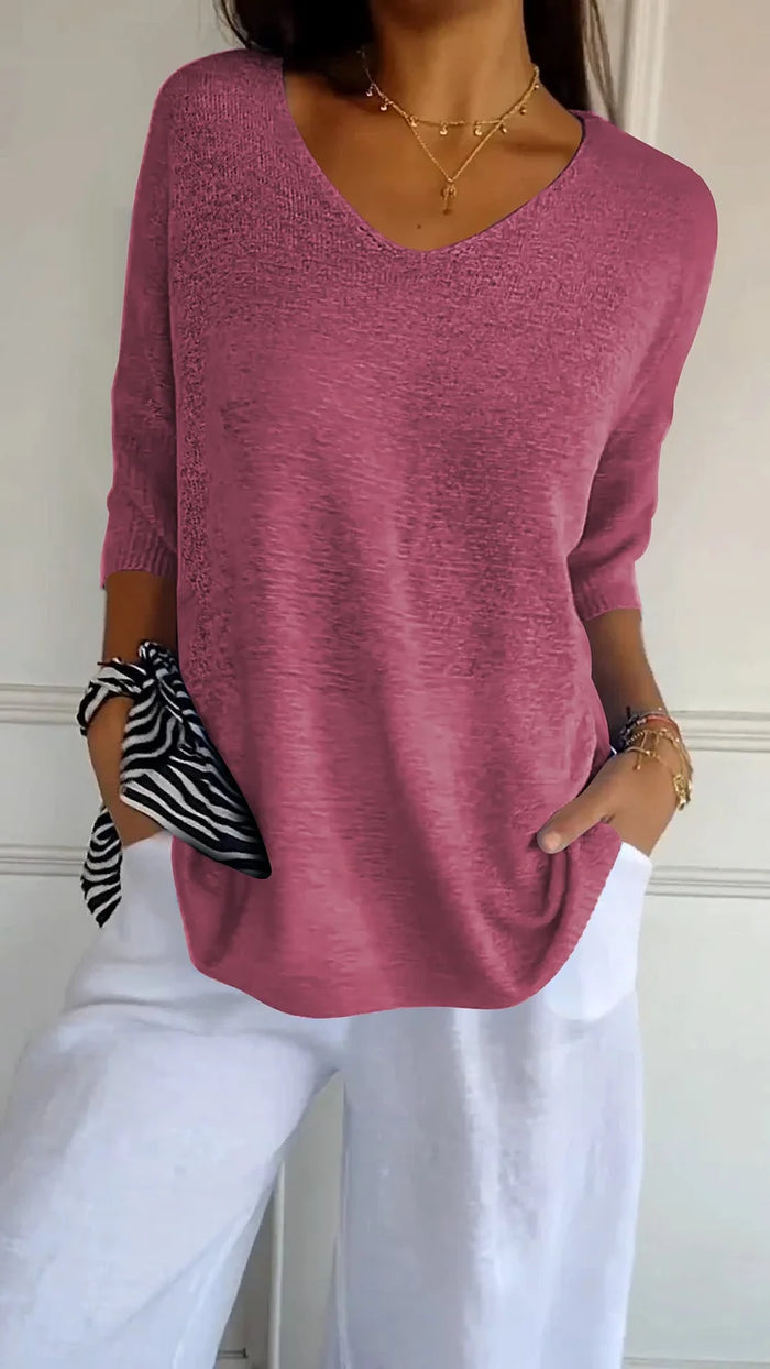 Damen Lässig V-Ausschnitt T-Shirt | 3/4-Ärmel