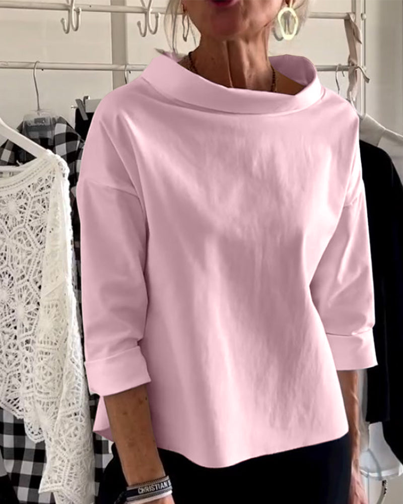 Damen Lässig Wasserfallausschnitt Bluse | mit 3/4-Ärmeln
