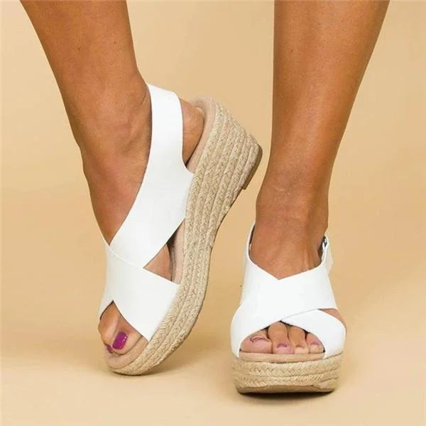 Damen Espadrille Keilabsatz Plateau Sandalen | mit Gekreuzten Riemen