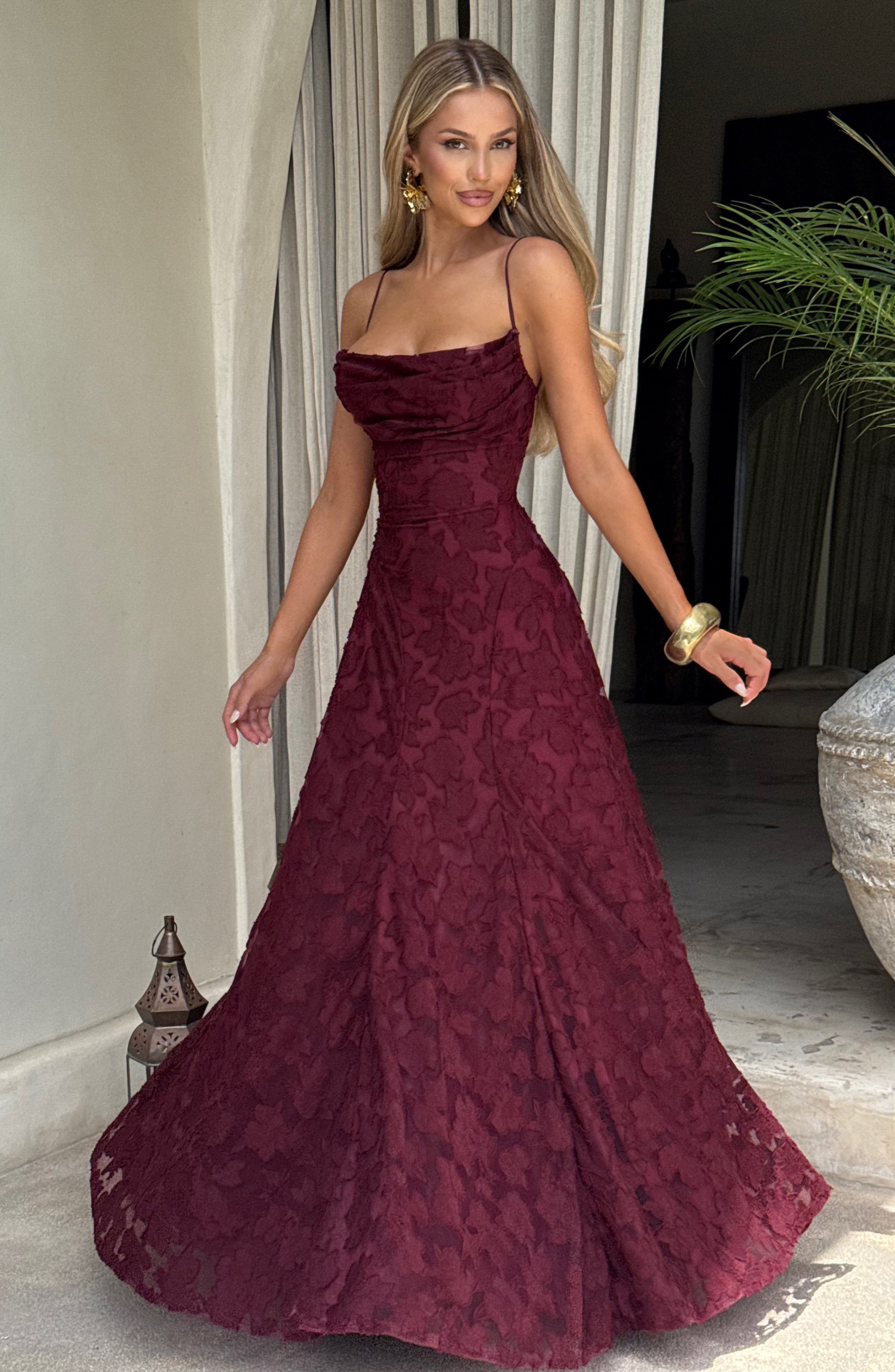 Damen Spaghettiträger Hochzeitsgast Kleid | Maxi