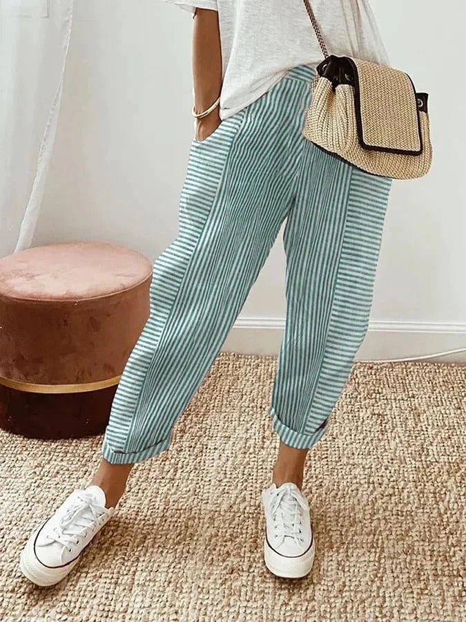 Damen Gestreifte Sommerhose | mit Tasche
