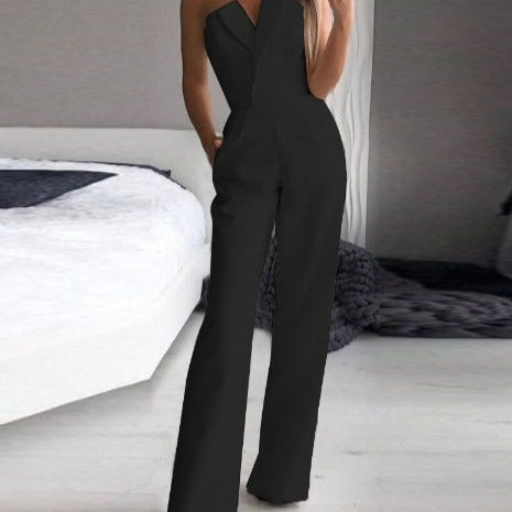 Damen Trägerlos Weites Bein Jumpsuit | V-Ausschnitt