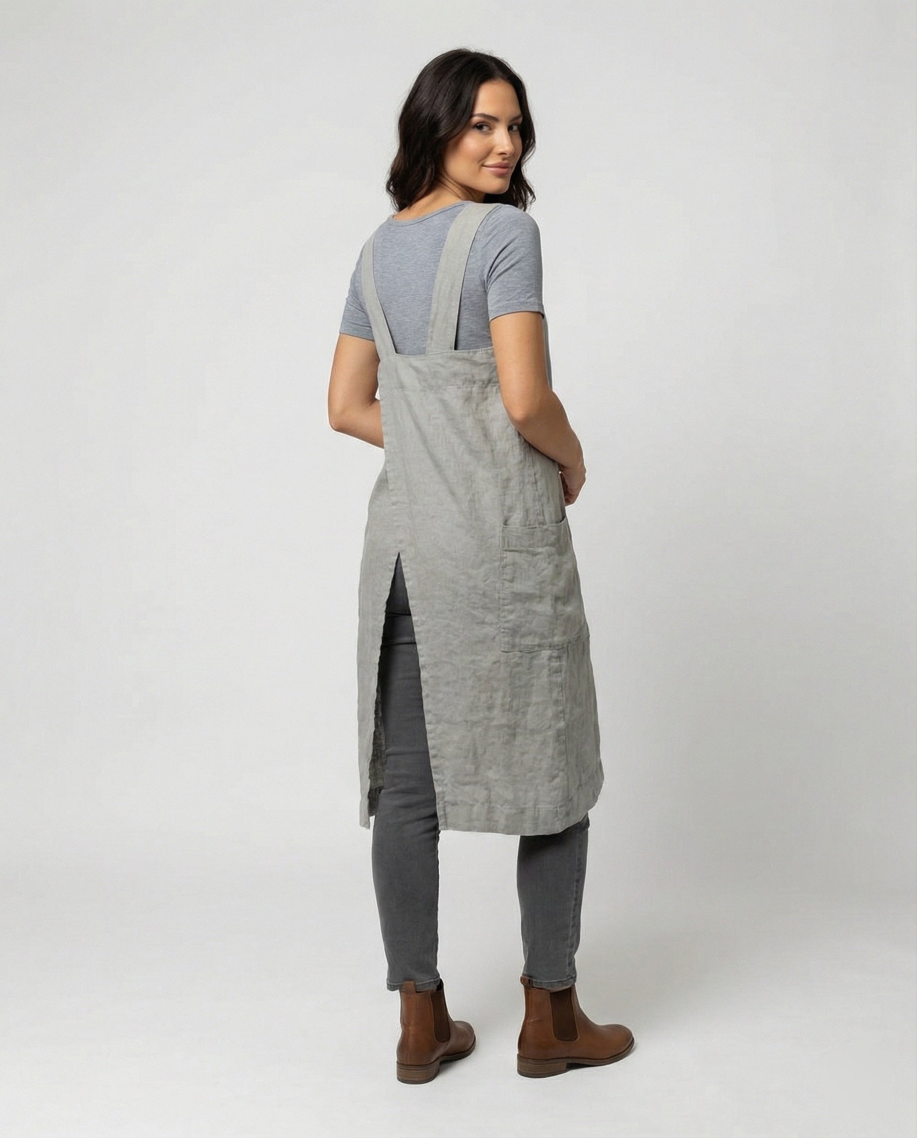 Damen Ärmelloses Quadratischem Ausschnitt Schürzenkleid | mit Taschen