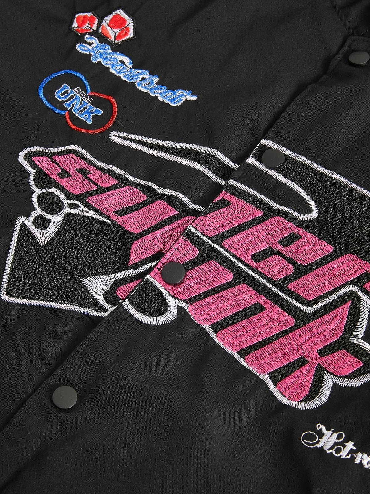 Schwarze Vintage Motorrad Bomberjacke mit Stickerei