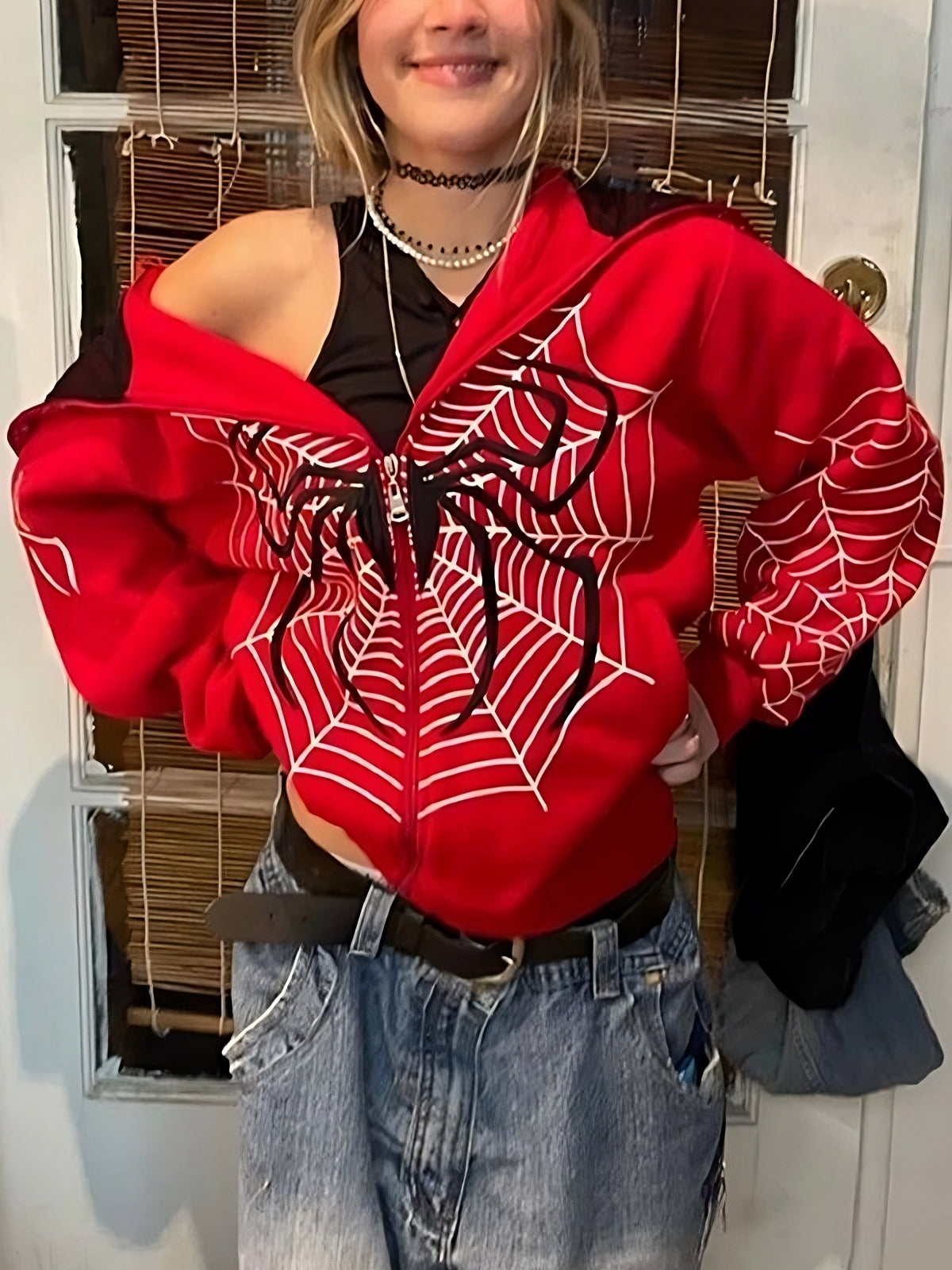Zip Up Hoodie mit Spinnenmotiv