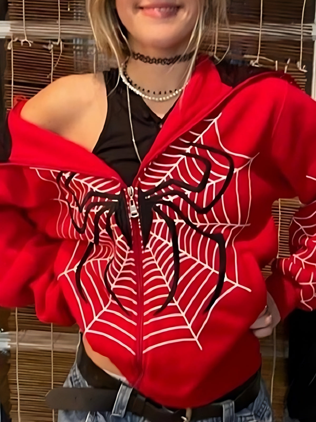 Zip Up Hoodie mit Spinnenmotiv
