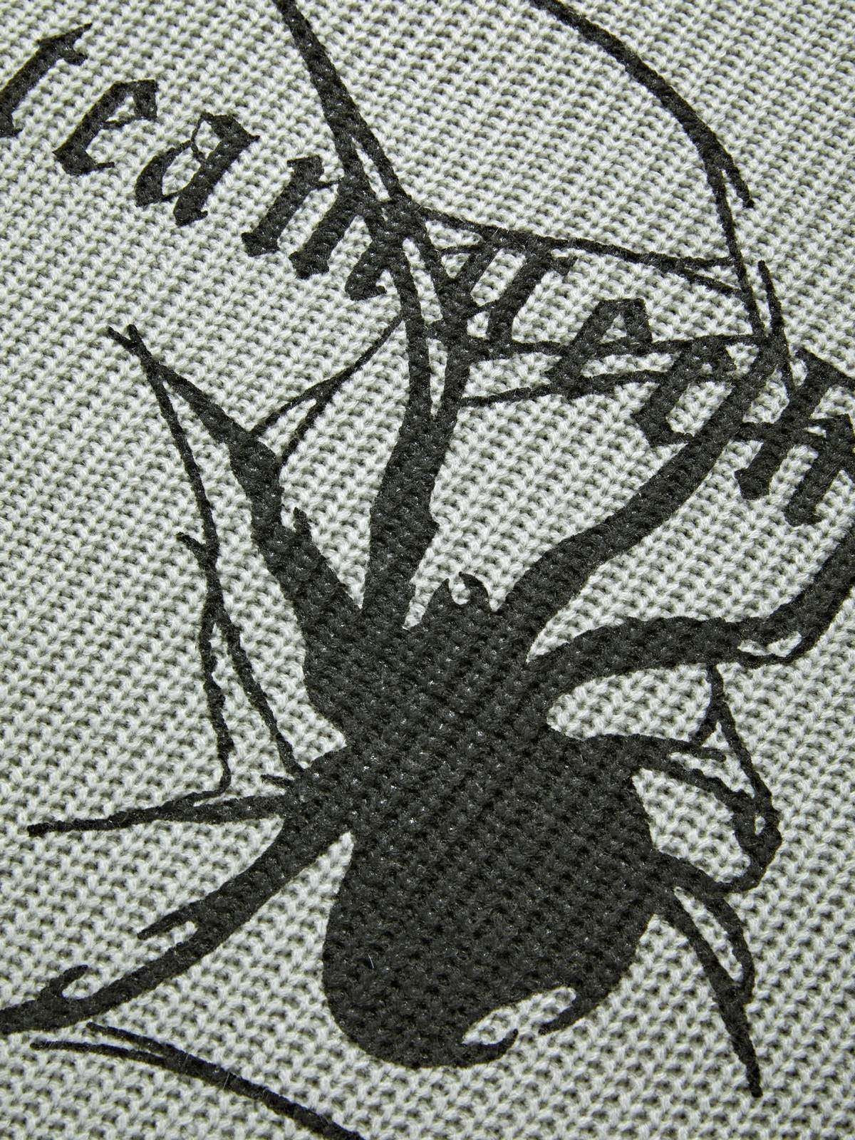 Grauer Punk Rippstrickpullover mit Aufgedruckter Spinne