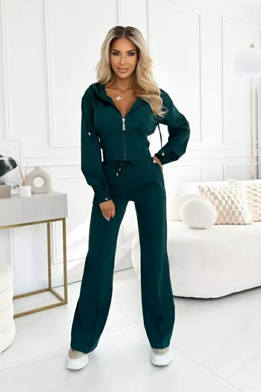 Damen 2-Teiliger Jogginganzug | Weit Bein Hose und Kurzer Kapuzenpullover