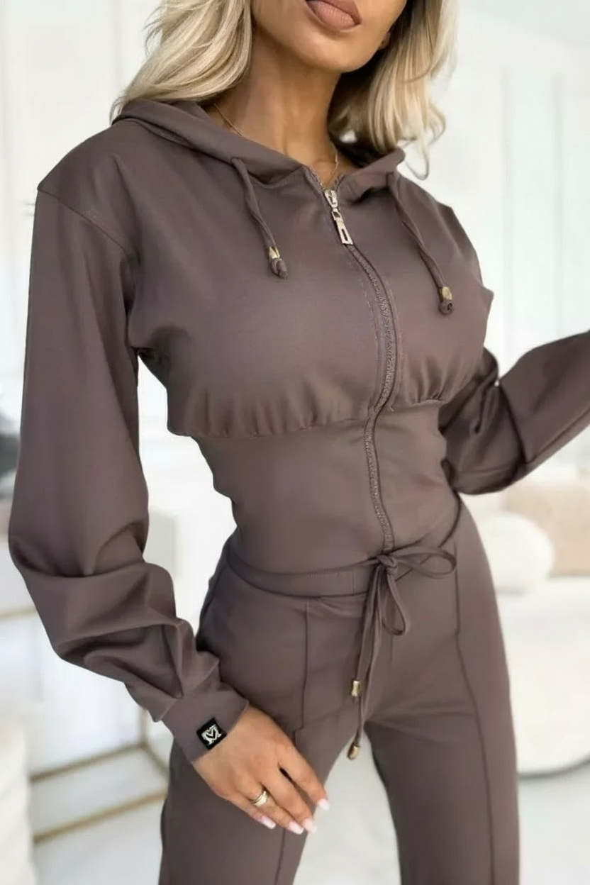 Damen 2-Teiliger Jogginganzug | Weit Bein Hose und Kurzer Kapuzenpullover