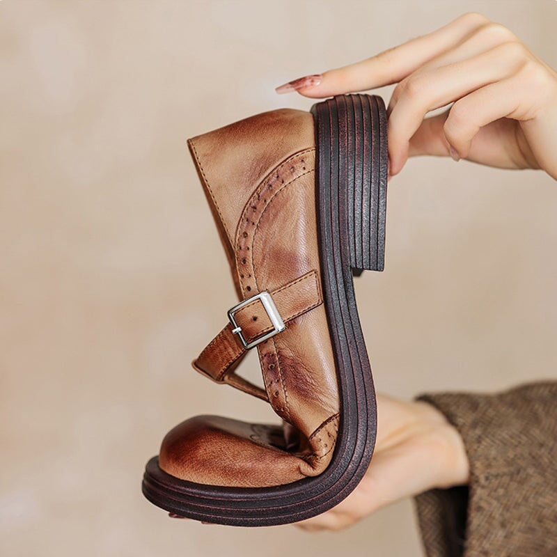 Damen Mary Jane Schuhe mit T-Riemen | Wingtip