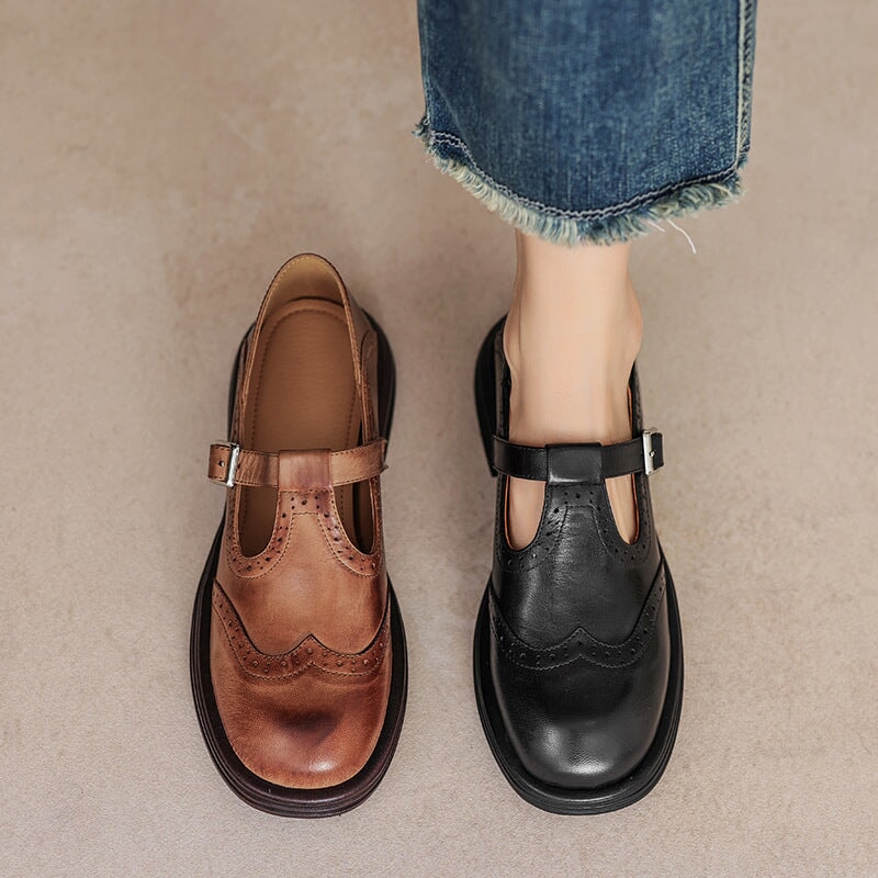 Damen Mary Jane Schuhe mit T-Riemen | Wingtip