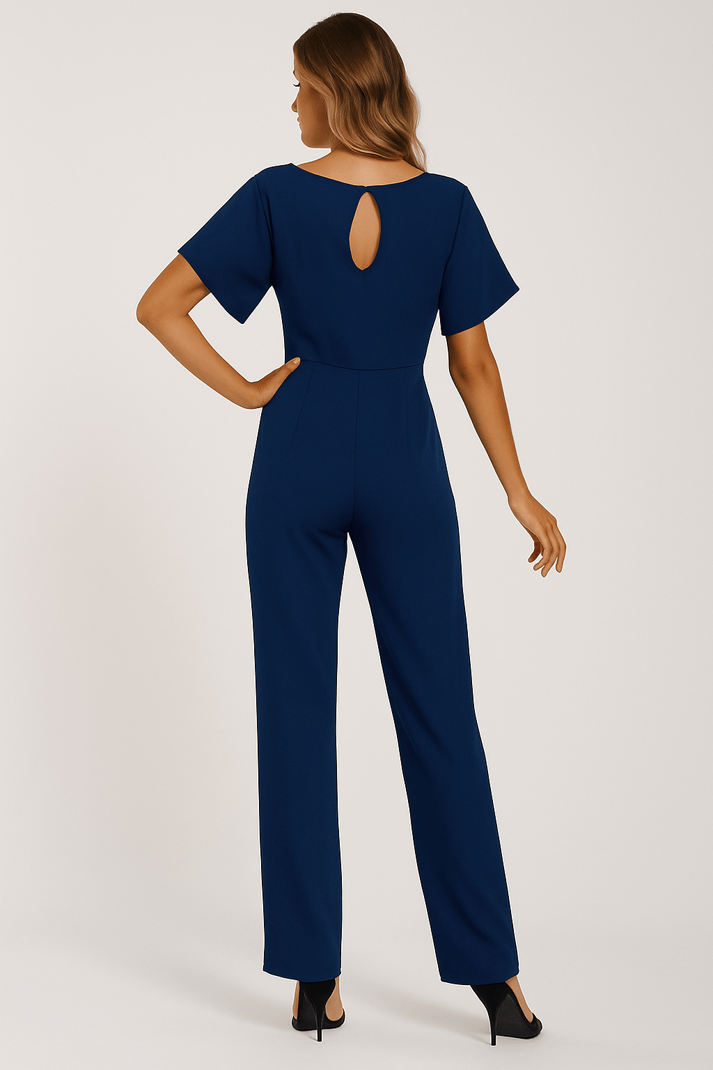 Damen Rundhalsausschnitt Weites Bein Jumpsuit | mit Bindegürtel