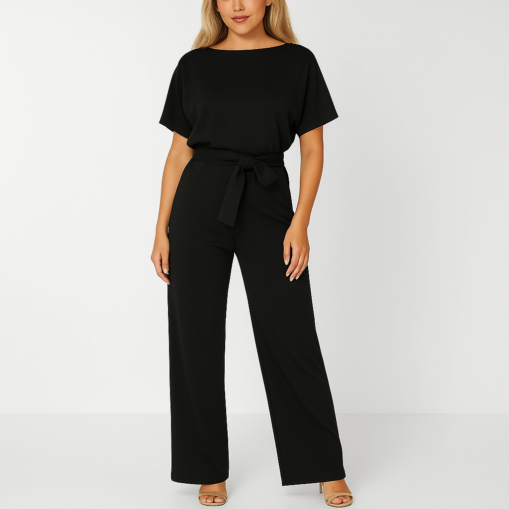 Damen Rundhalsausschnitt Weites Bein Jumpsuit | mit Bindegürtel