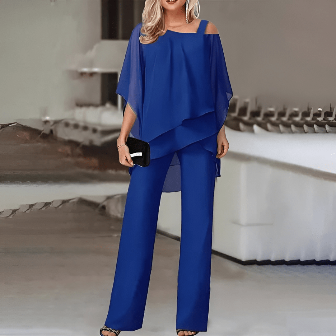 Damen Asymmetrisches Schulterfreies Top und Weite Bein Hose | Zweiteiler