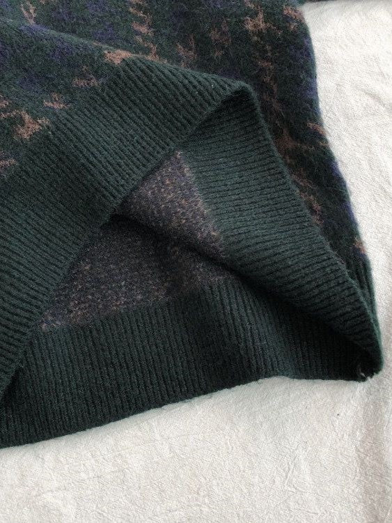Vintage Grüner Strickpullover mit Karomuster