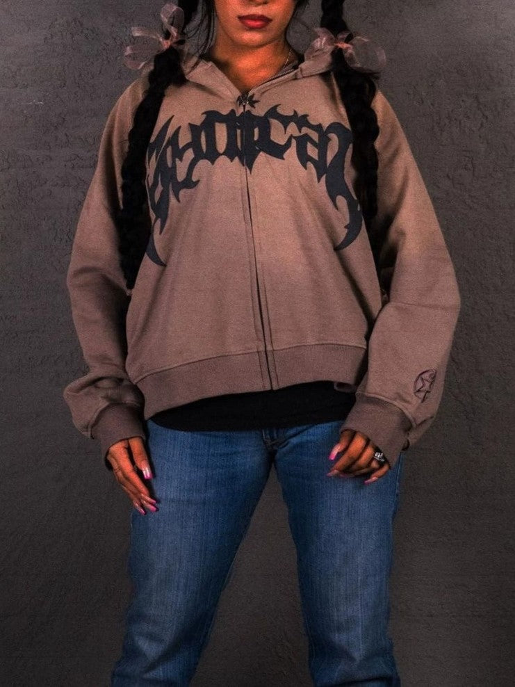 Punk Gothic Oversize Hoodie mit Wascheffekt und Buchstabendruck