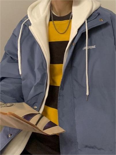 Vintage Oversize Mock Zweiteilige Puffer Jacke mit Hoodie