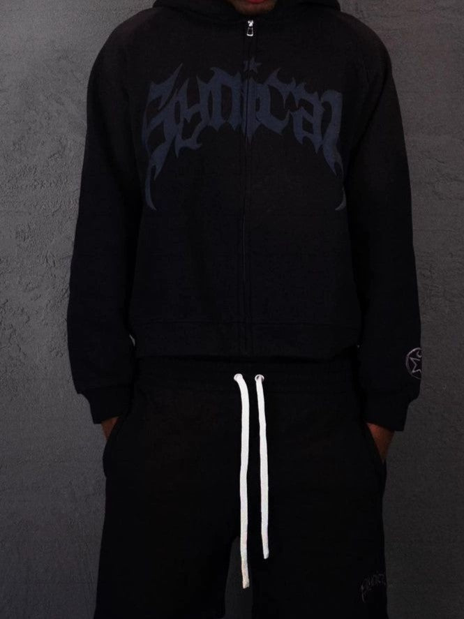 Punk Gothic Oversize Hoodie mit Wascheffekt und Buchstabendruck