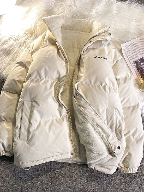 Vintage Einfarbige Kurze Steppjacke mit Hohem Kragen und Reißverschluss