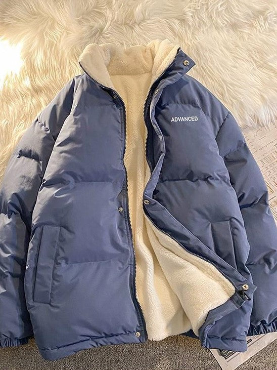 Vintage Einfarbige Kurze Steppjacke mit Hohem Kragen und Reißverschluss