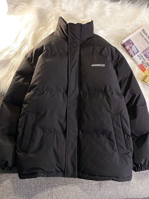 Vintage Einfarbige Kurze Steppjacke mit Hohem Kragen und Reißverschluss