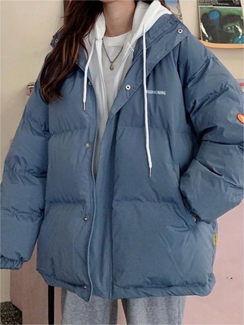 Vintage Oversize Mock Zweiteilige Puffer Jacke mit Hoodie