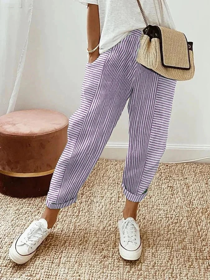 Damen Gestreifte Sommerhose | mit Tasche
