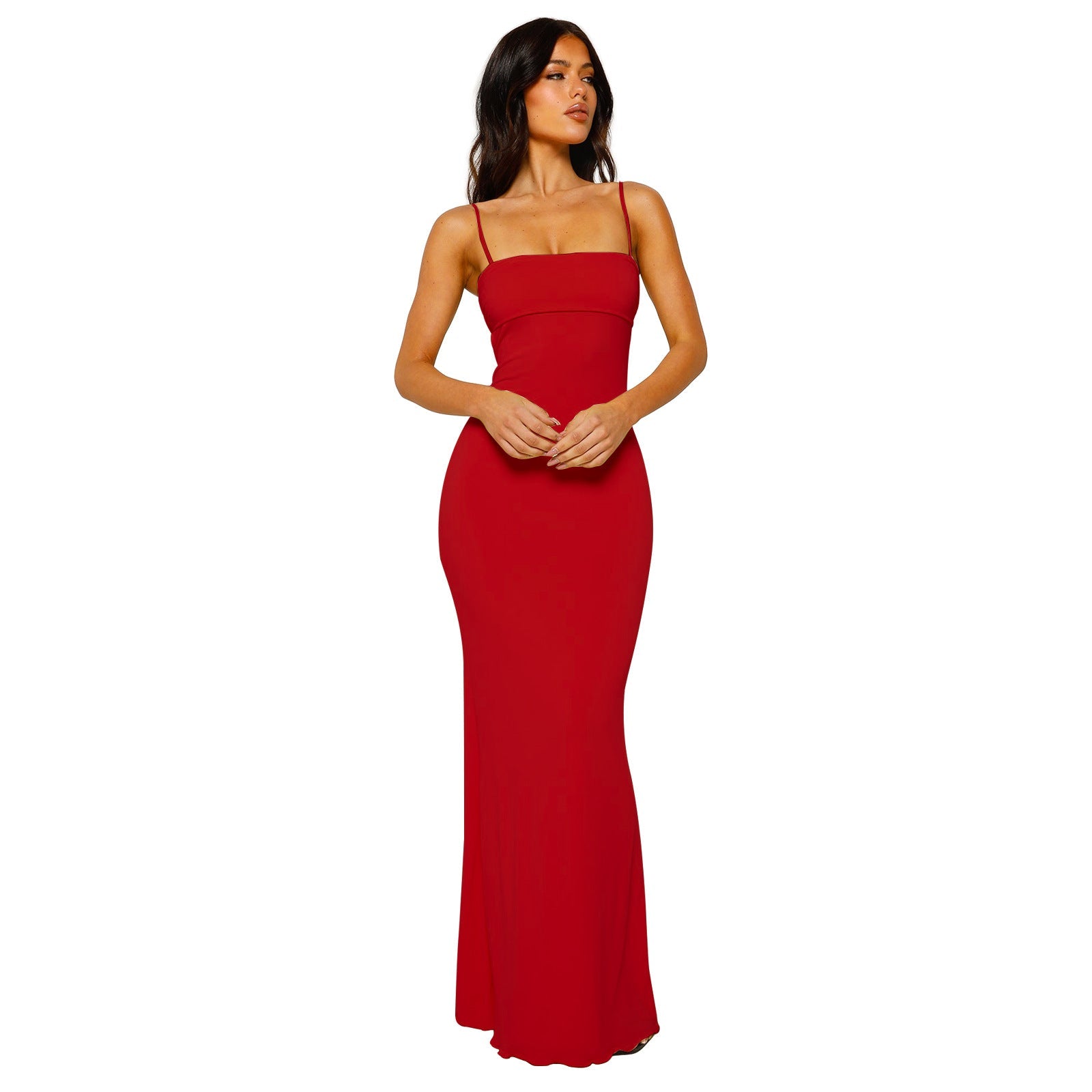 Damen Quadratischer Hals Abendkleid | Maxi
