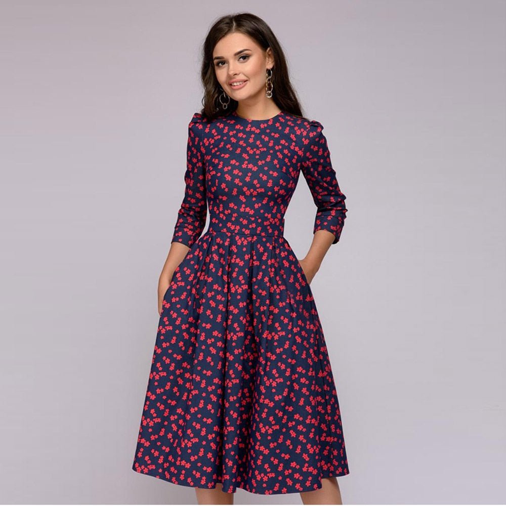 Damen Blumendruck Hochzeitsgast Kleid | Midi