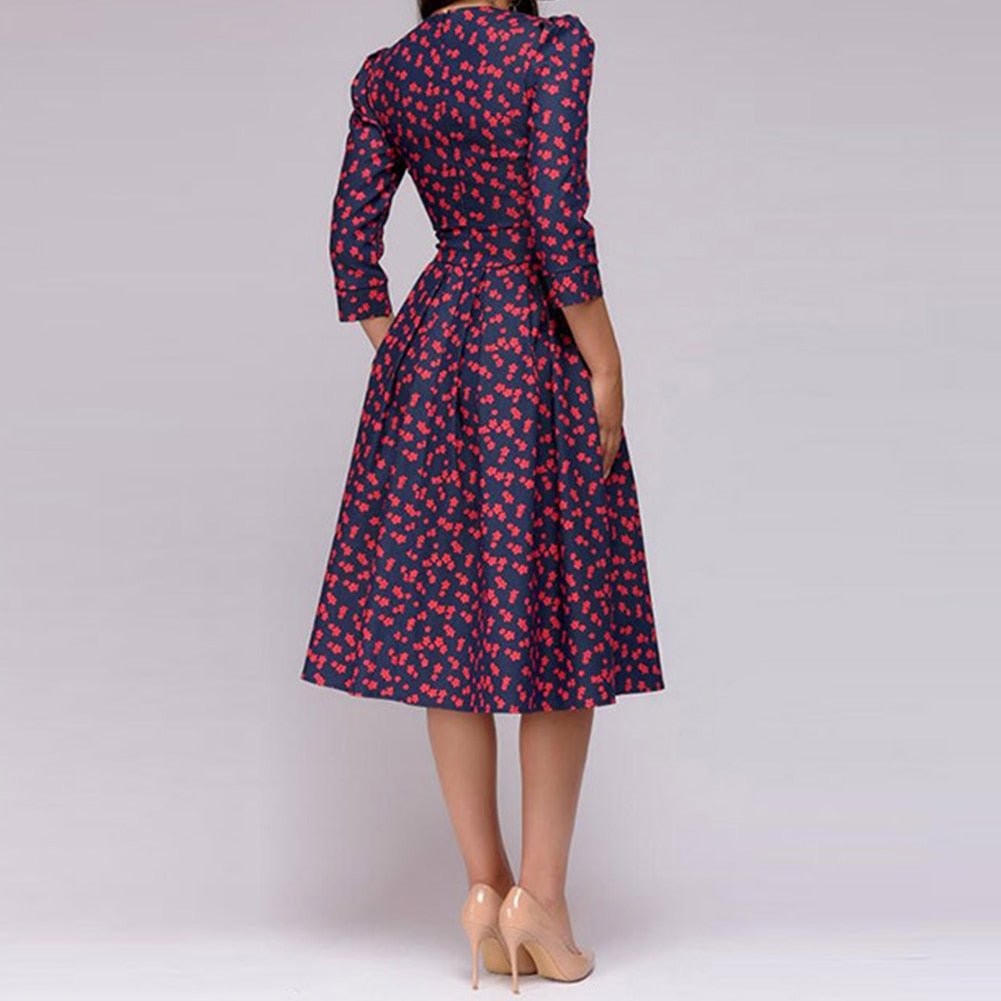 Damen Blumendruck Hochzeitsgast Kleid | Midi