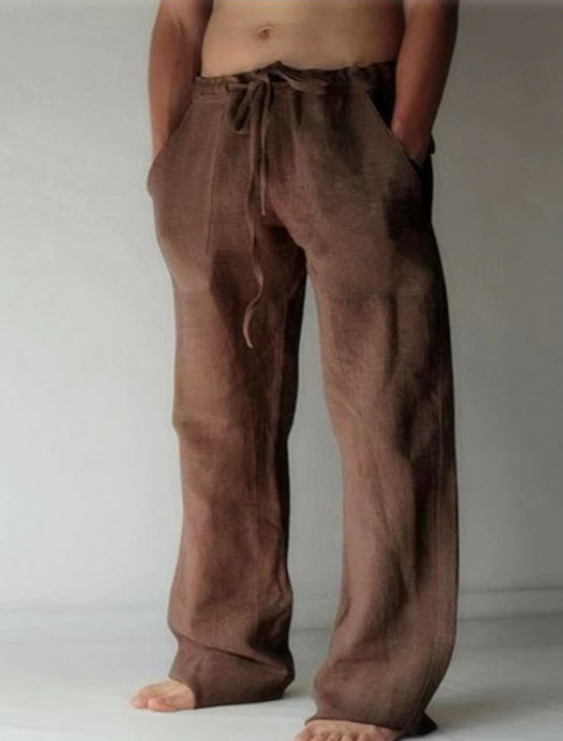 Herren Sommer Lang Leinenhose | mit Kordelzug