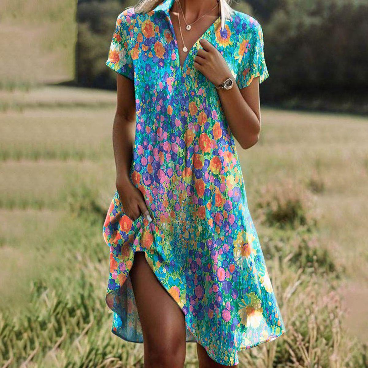 Damen Boho Sommerkleid | Kurzarm