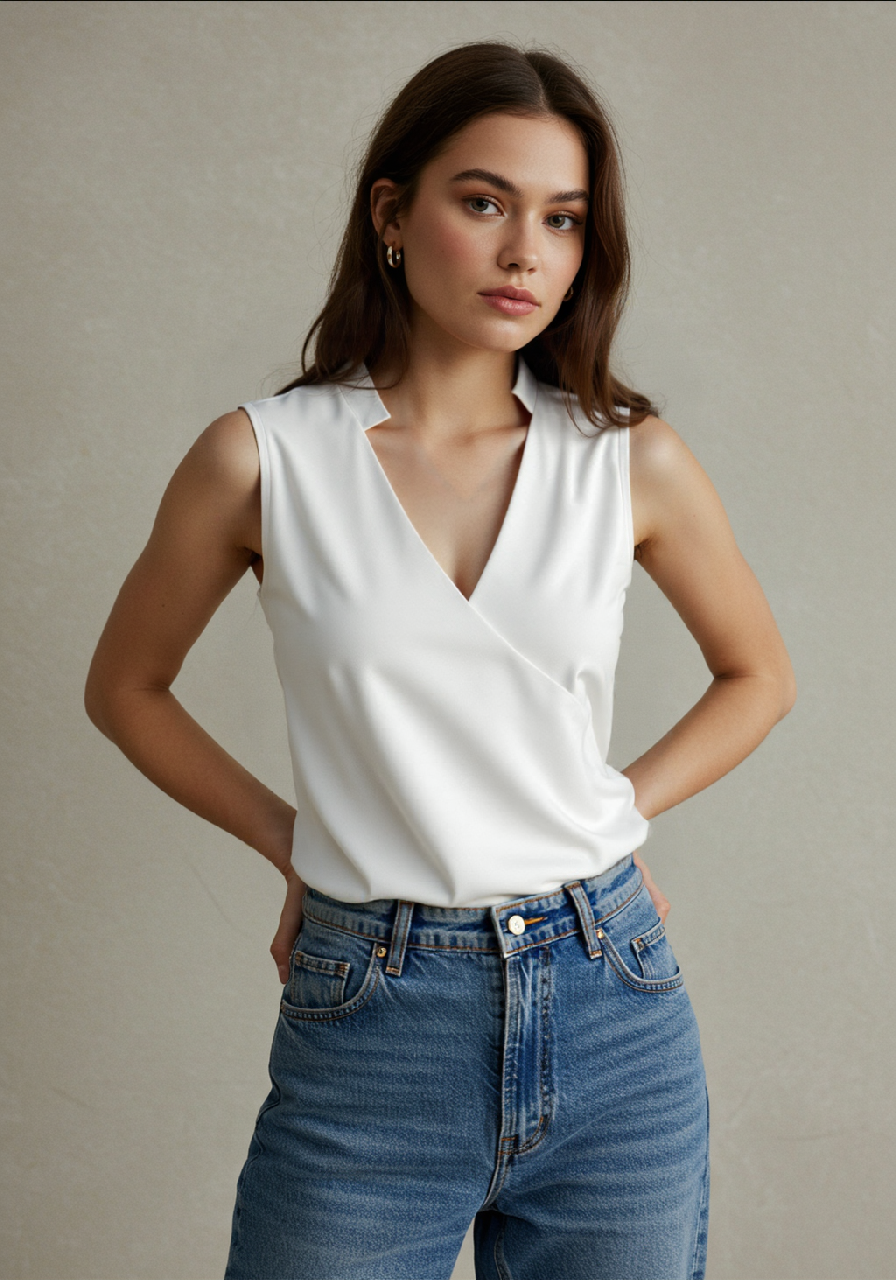 Damen Wickel V-Ausschnitt Top | Ärmellos