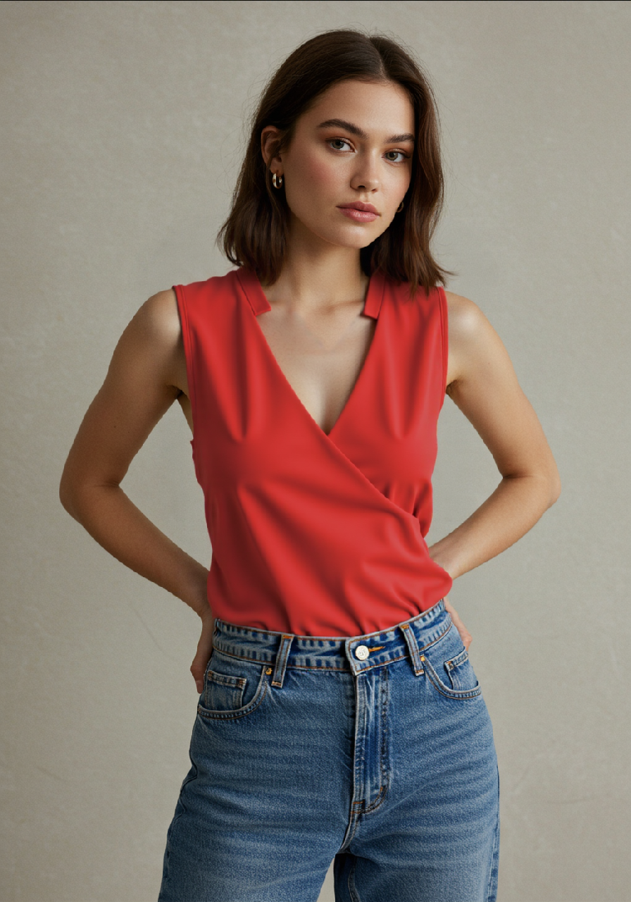 Damen Wickel V-Ausschnitt Top | Ärmellos