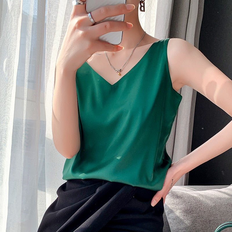 Damen Ärmellos Tank top | V-Ausschnitt