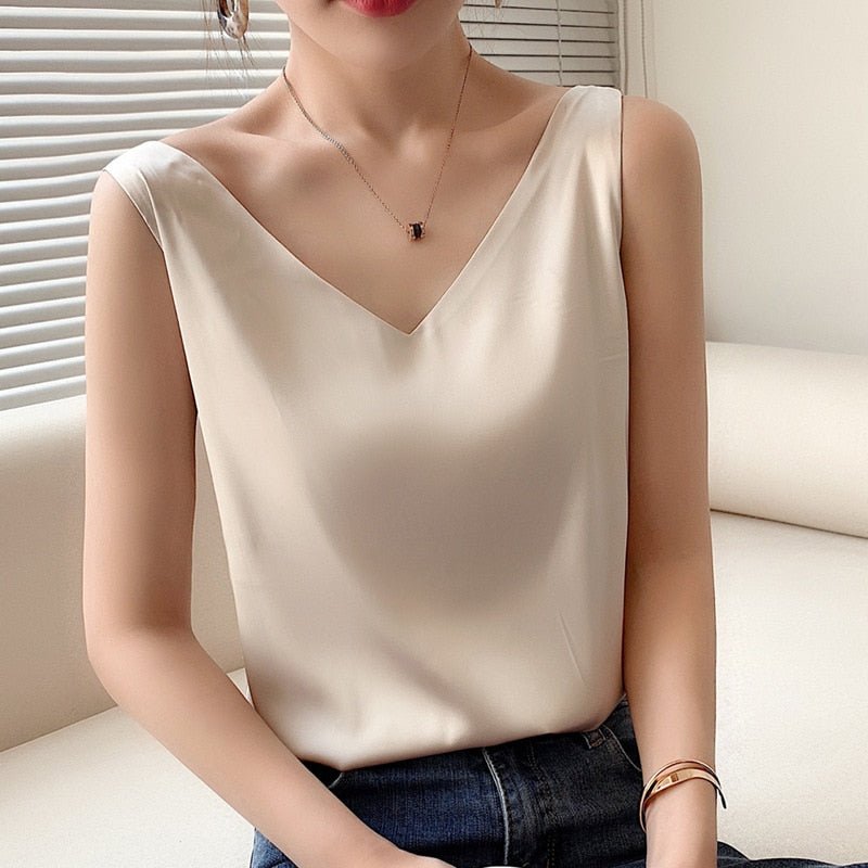 Damen Ärmellos Tank top | V-Ausschnitt