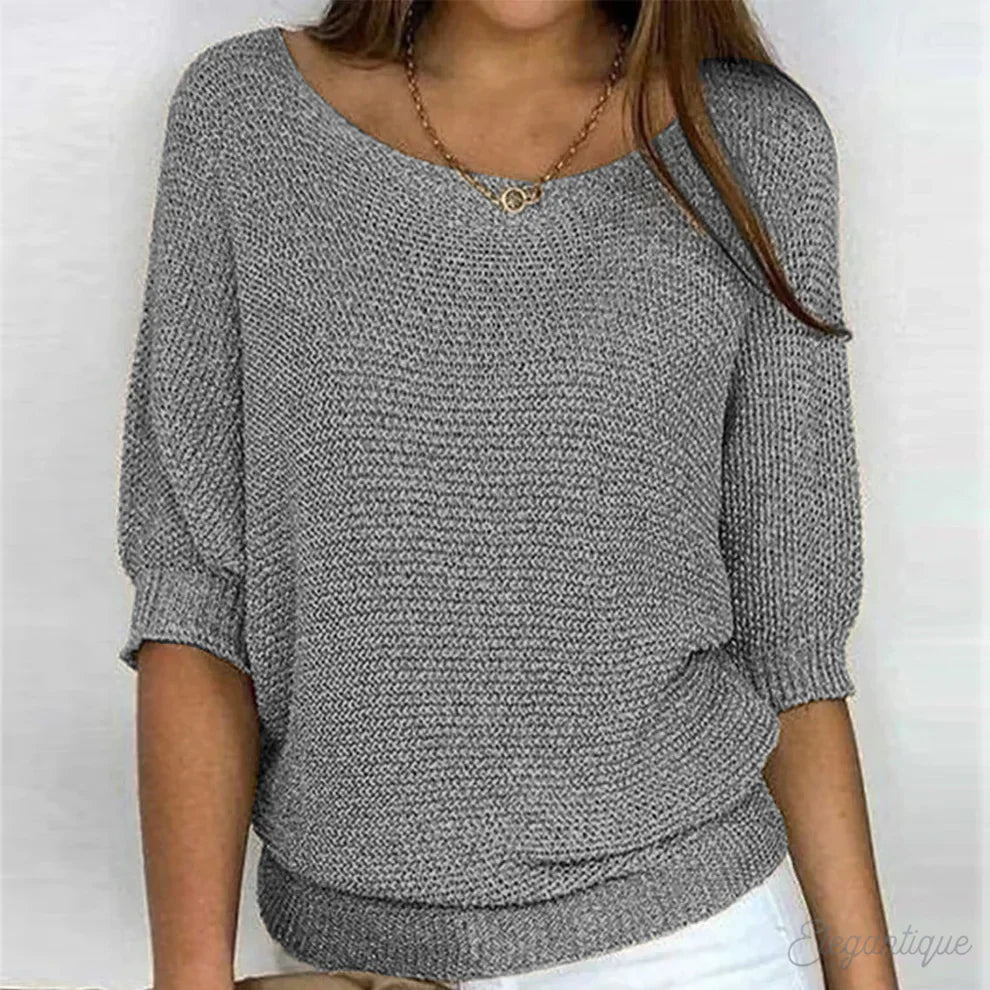 Damen 3/4-Ärmeln Gestricktes Top | Rundhalsausschnitt