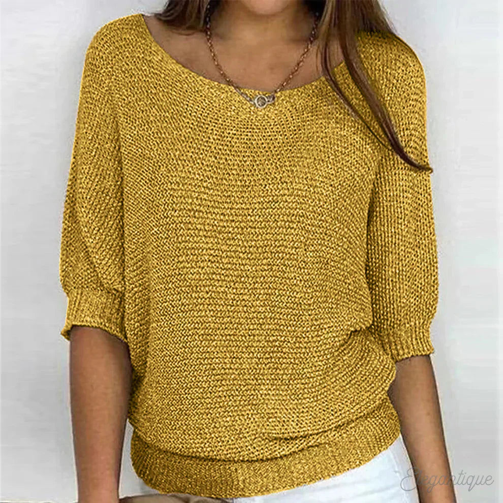Damen 3/4-Ärmeln Gestricktes Top | Rundhalsausschnitt