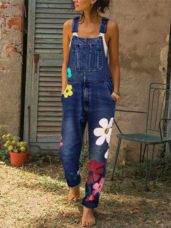 Damen Blumenmuster Overall | Lässig