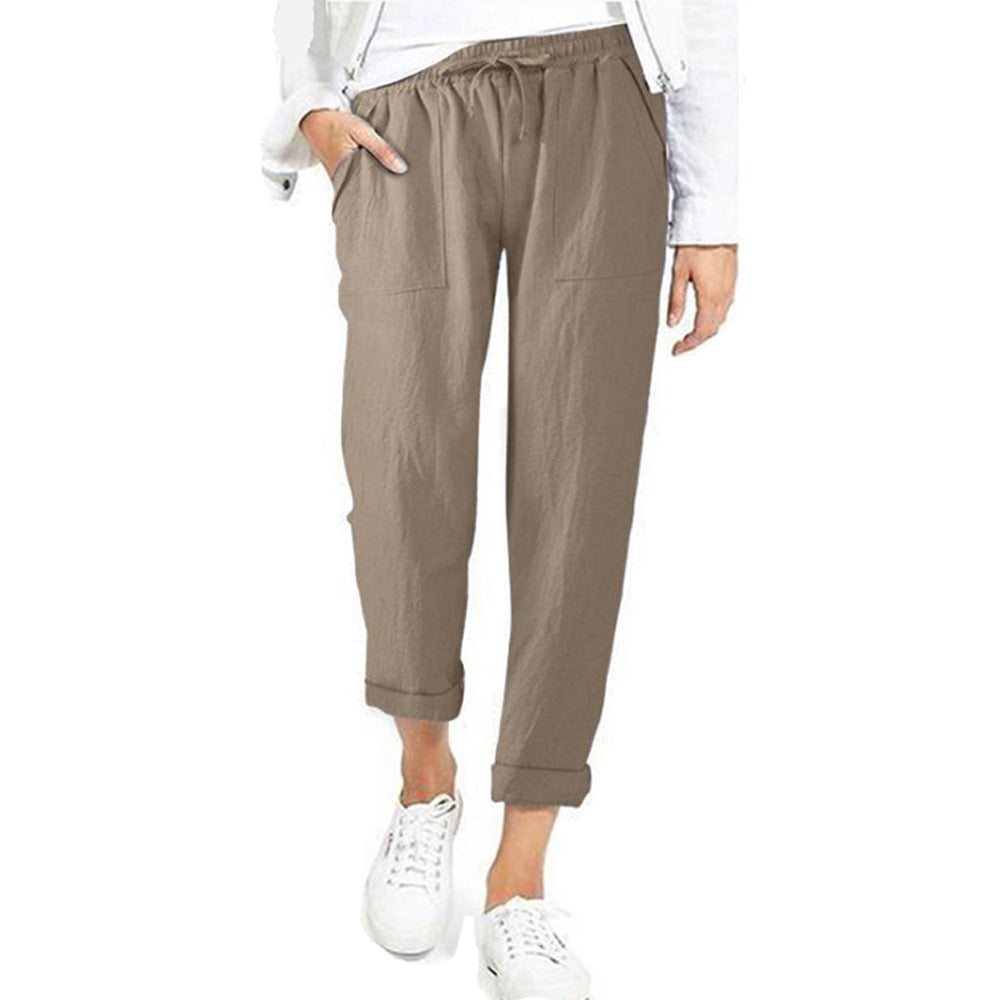 Damen Lässige Sommer Leinenhose | Mit Kordelzug