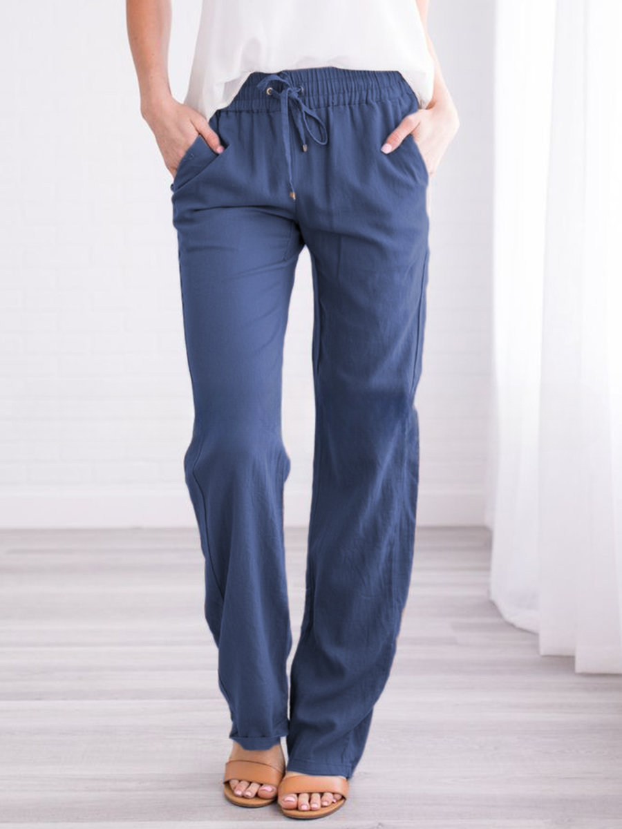 Damen Lässige Sommer Leinenhose | Mit Kordelzug