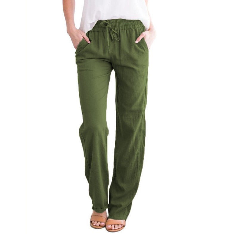 Damen Lässige Sommer Leinenhose | Mit Kordelzug