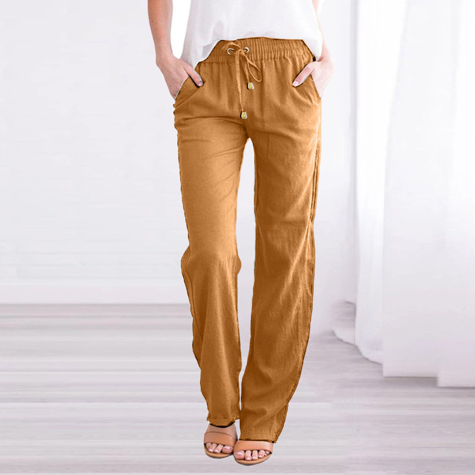 Damen Lässige Sommer Leinenhose | Mit Kordelzug