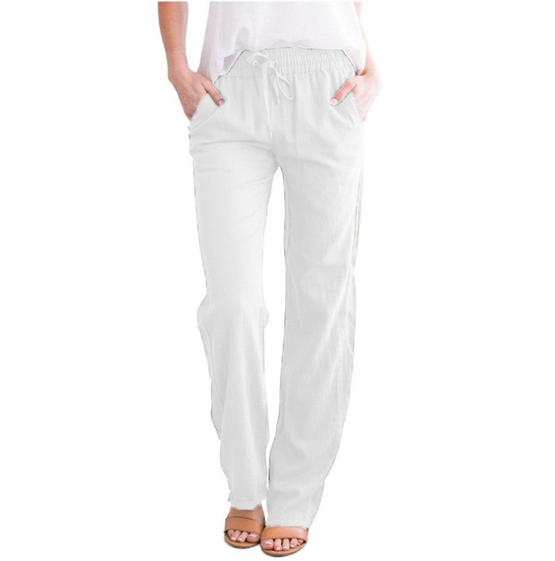 Damen Lässige Sommer Leinenhose | Mit Kordelzug
