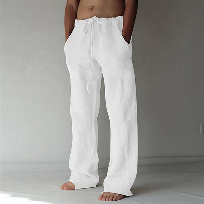 Herren Sommer Lang Leinenhose | mit Kordelzug