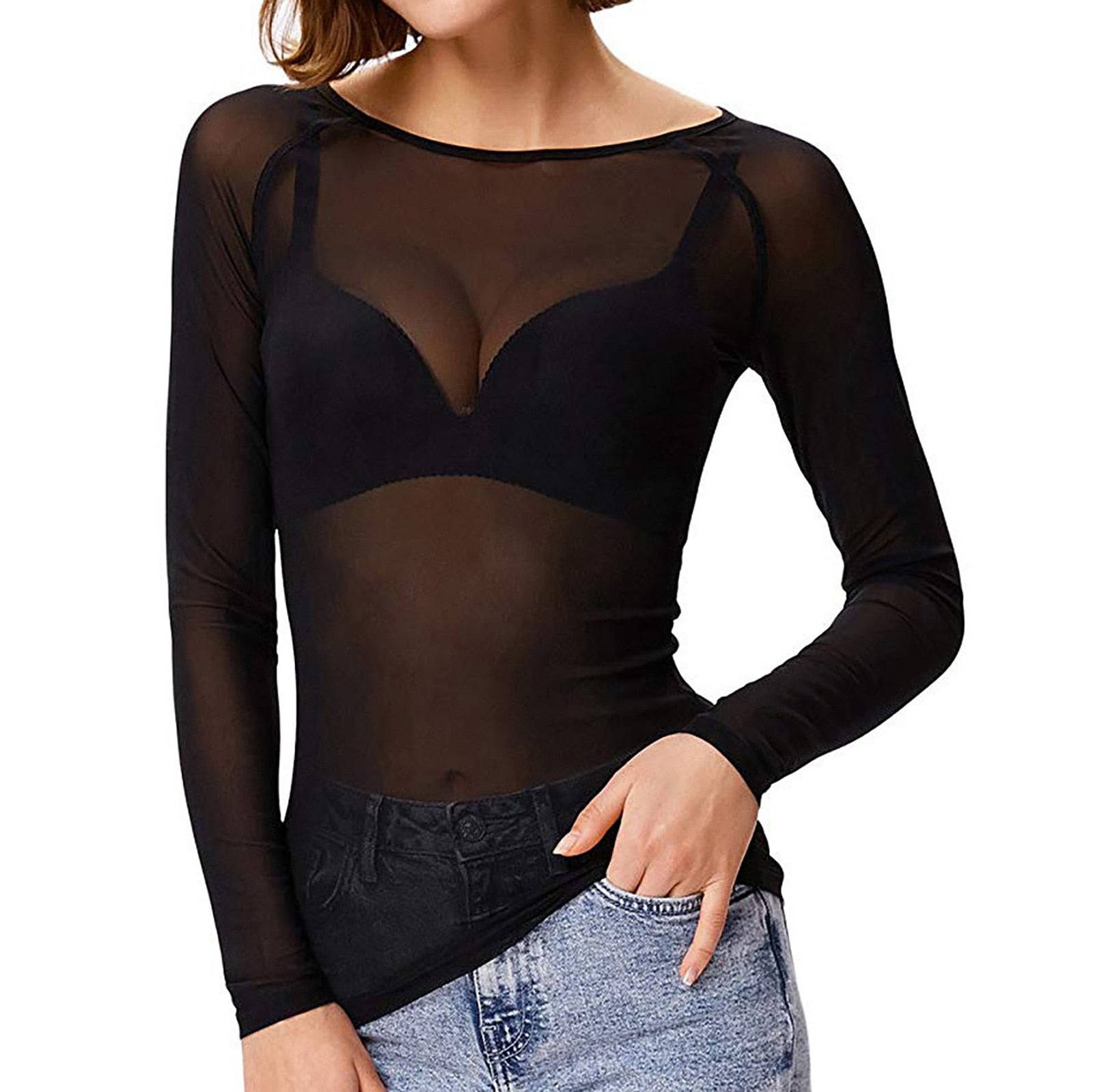Damen Langen Ärmeln Party Top | Transparent