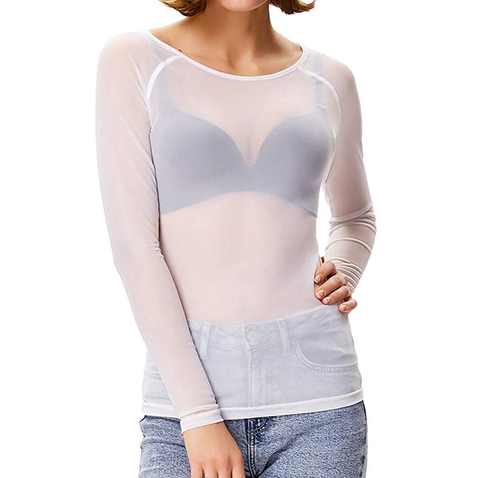 Damen Langen Ärmeln Party Top | Transparent