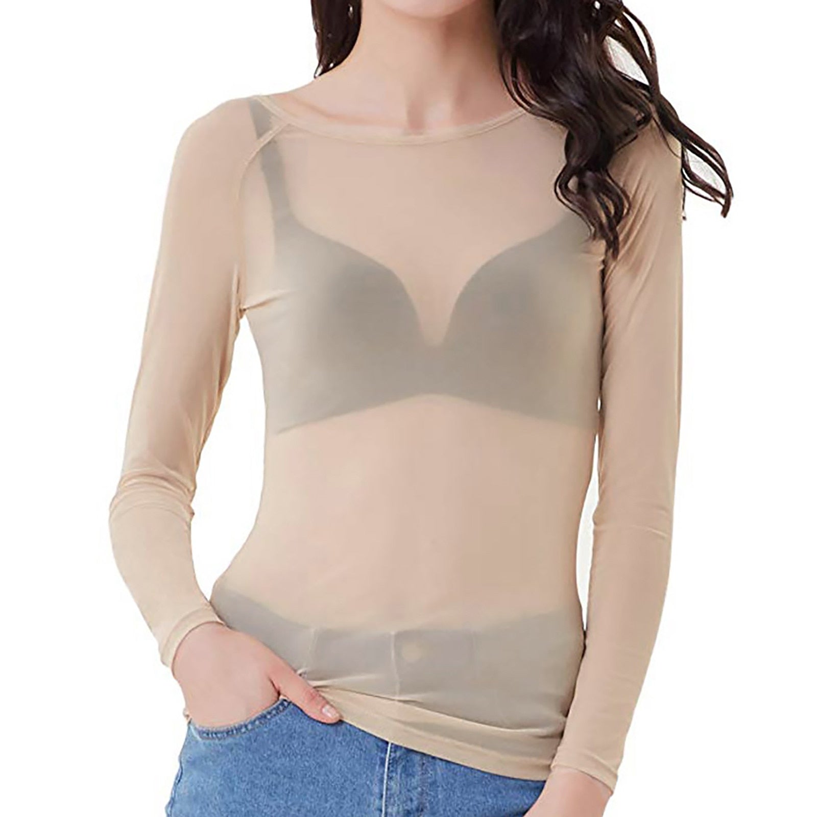 Damen Langen Ärmeln Party Top | Transparent